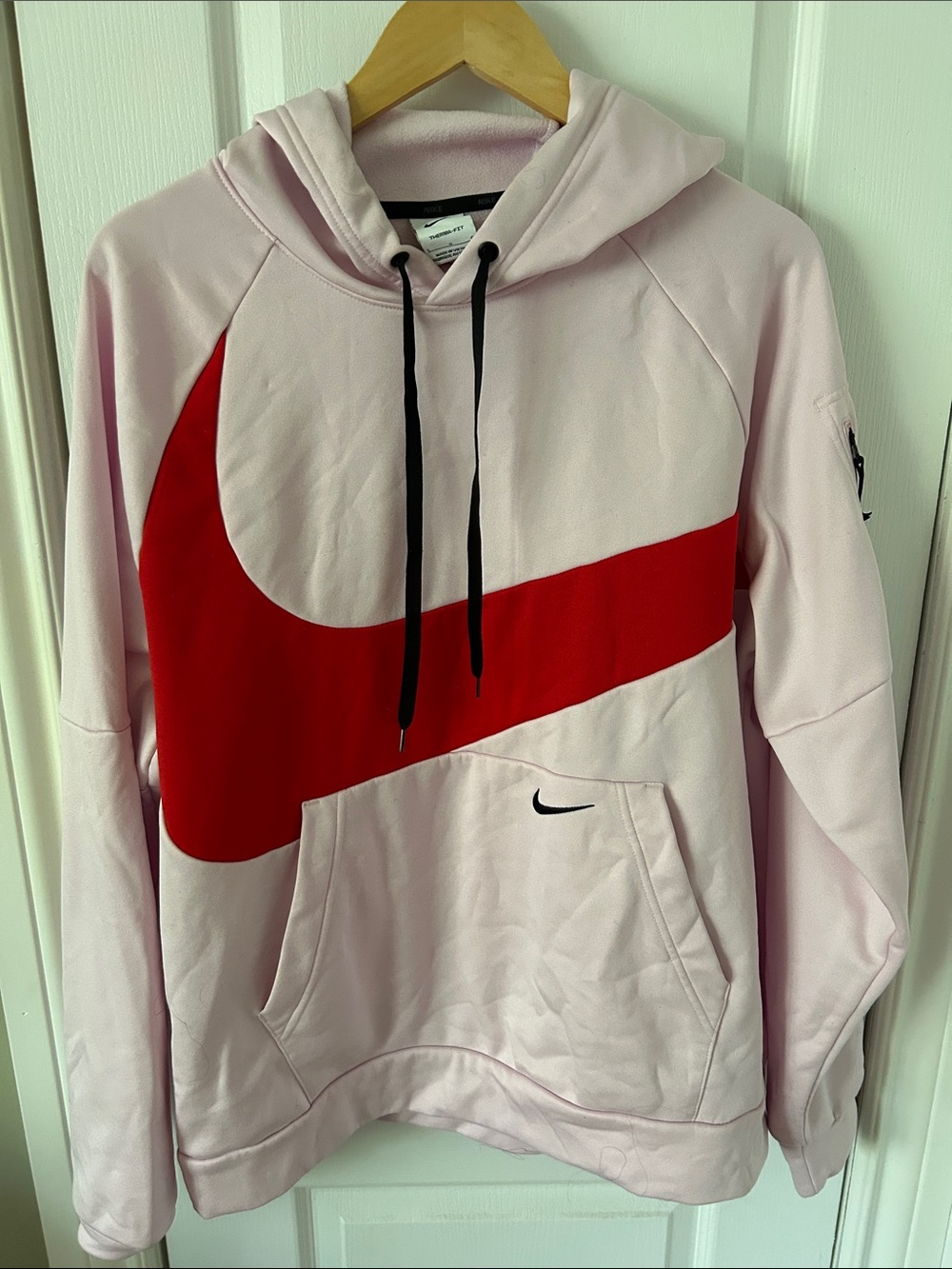 Nike Light Pink Hoodie with Large Red Swoosh
